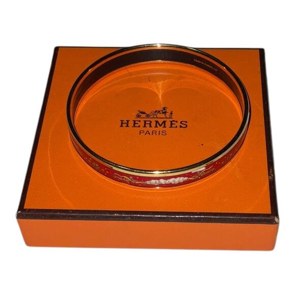 Hermes Enamel Cloisonne Yellow x Gold Bangle Bracelet W/Box - Picture 1 of 11
